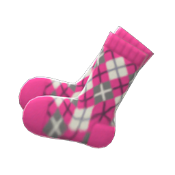 Animal Crossing Items Argyle Crew Socks Pink