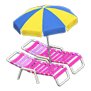 Animal Crossing Items Beach chairs with parasol Blue & yellow Parasol color Pink