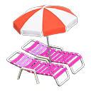 Animal Crossing Items Beach chairs with parasol Red & white Parasol color Pink