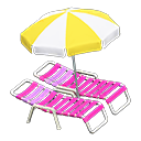 Animal Crossing Items Beach chairs with parasol Yellow & white Parasol color Pink