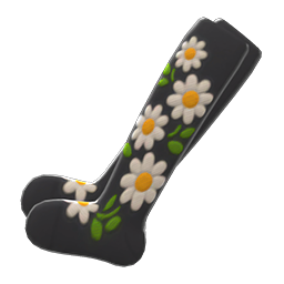 Animal Crossing Items Embroidered-flower Tights Black