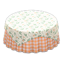 Animal Crossing Items Large covered round table Orange gingham Undercloth Floral print