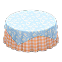 Animal Crossing Items Large covered round table Orange gingham Undercloth Light blue