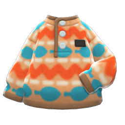 Animal Crossing Items Printed Fleece Sweater Brown