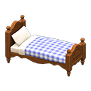 Animal Crossing Items Ranch bed Blue gingham Comforter Dark brown