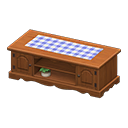 Animal Crossing Items Ranch lowboard Blue gingham Cloth Dark brown