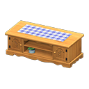 Animal Crossing Items Ranch lowboard Blue gingham Cloth Natural