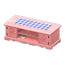 Animal Crossing Items Ranch lowboard Blue gingham Cloth Pink