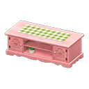 Animal Crossing Items Ranch lowboard Green gingham Cloth Pink