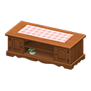 Animal Crossing Items Ranch lowboard Pink gingham Cloth Dark brown