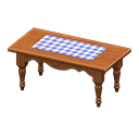 Animal Crossing Items Ranch tea table Blue gingham Cloth Dark brown