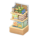 Animal Crossing Items Store shelf Organic products Displayed items Light wood