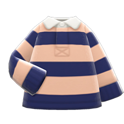 Animal Crossing Items Thick-stripes Shirt Beige & navy