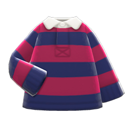 Animal Crossing Items Thick-stripes Shirt Rose red & navy