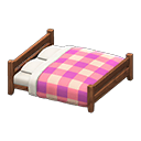 Animal Crossing Items Wooden Double Bed Dark wood / Pink