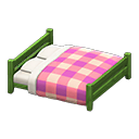 Animal Crossing Items Wooden Double Bed Green / Pink