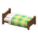 Animal Crossing Items Wooden simple bed Green Bedding Dark wood